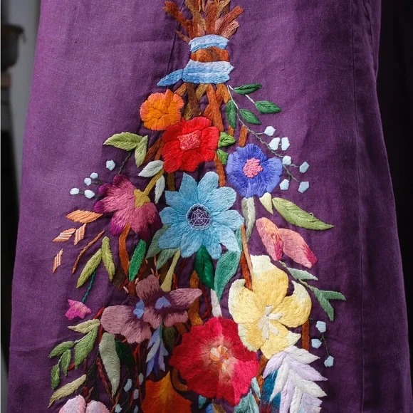 Purple Skirt with Colorful Floral Embroidery Broom - Picture 2 of 5